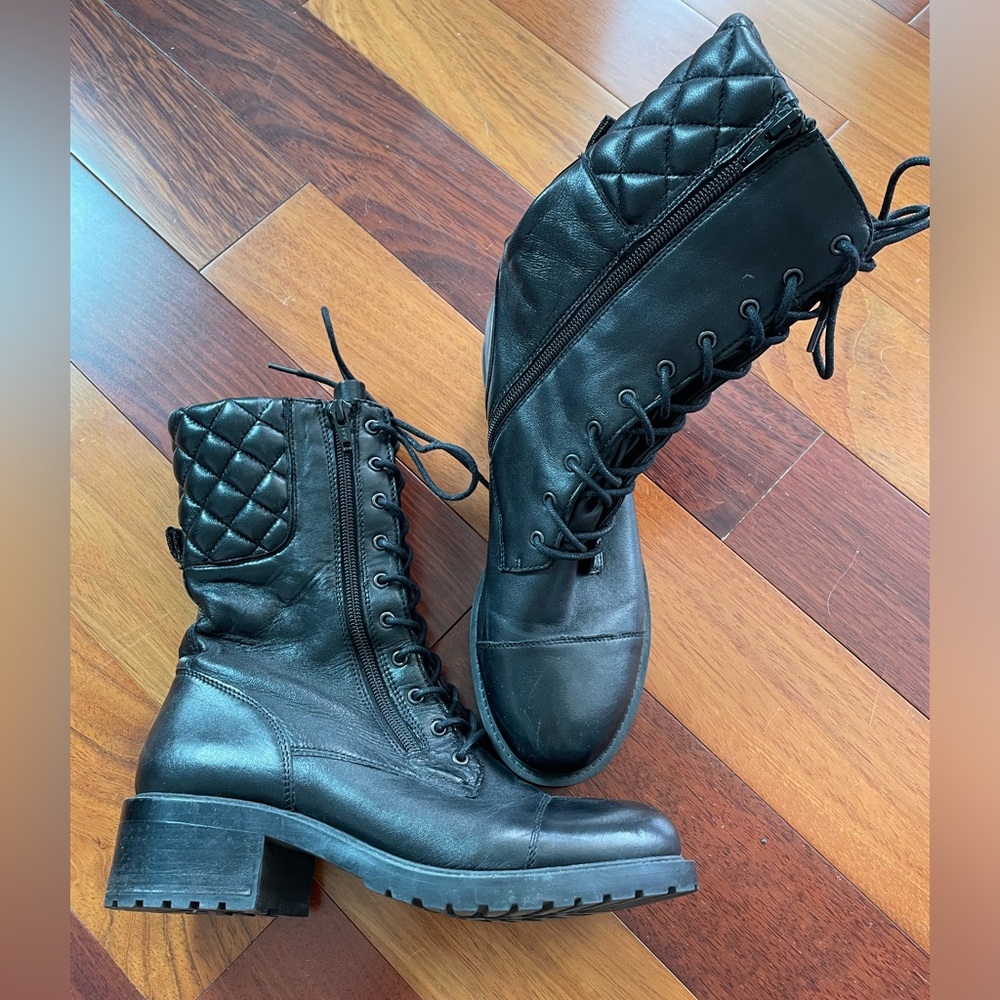 Steve Madden Black Quilted Combat Boots Size 8